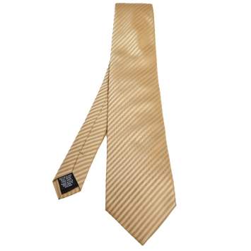 Pre Owned Boss By Hugo Boss Gold Striped Silk Jacquard Tie