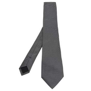 Pre Owned Boss By Hugo Boss Monochrome Patterned Silk Jacquard Tie