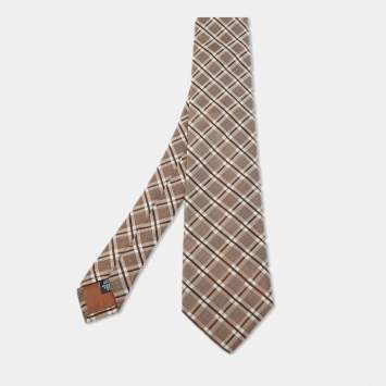 Pre Owned Boss By Hugo Boss Brown Patterned Jacquard Silk Tie