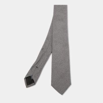 Pre Owned Boss By Hugo Boss Grey Textured Jacquard Silk Tie