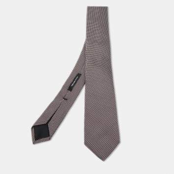 Pre Owned Boss By Hugo Boss Red & Silver Patterned Jacquard Silk Tie