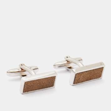 Pre Owned Hugo Boss Suede Silver Tone Cufflinks