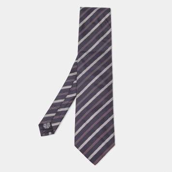 Pre Owned Boss By Hugo Boss Navy Blue Diagonal Striped Silk Tie