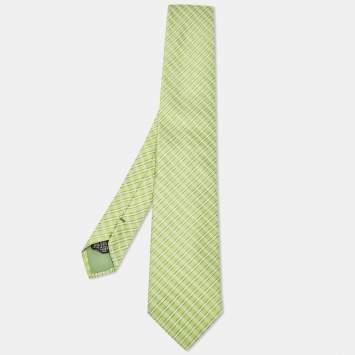 Pre Owned Boss By Hugo Boss Green Check Pattern Silk Tie
