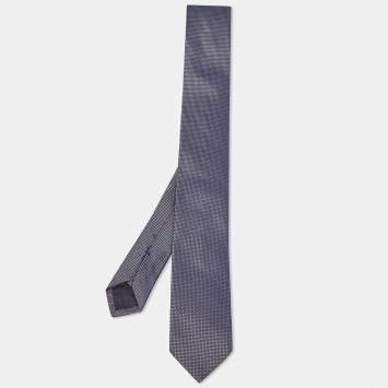 Pre Owned Boss By Hugo Boss Navy Blue Patterned Silk Skinny Tie