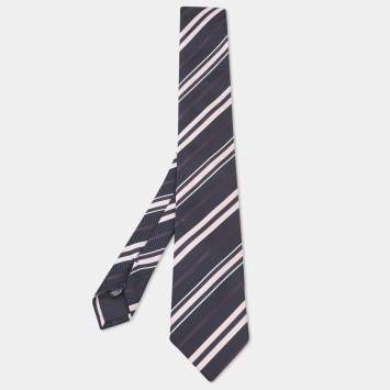 Pre Owned Boss By Hugo Boss Black/Pink Diagonal Striped Silk Tie
