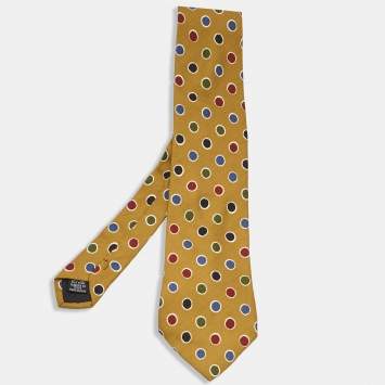 Pre Owned Boss By Hugo Boss Yellow Dotted Silk Traditional Tie