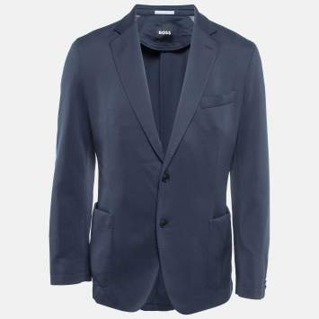 Pre Owned Boss By Hugo Boss Blue Stretch Knit Micro-Patterned Blazer XL