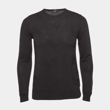 Pre Owned Boss by Hugo Boss Black Paisley Pattern Knit Slim Fit Sweater M