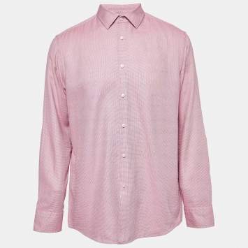 Pre Owned Boss By Hugo Boss Pink Patterned Cotton Slim Fit Shirt XXL