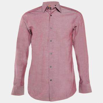 Pre Owned Boss By Hugo Boss Maroon Cotton Slim Fit Long Sleeve Shirt S