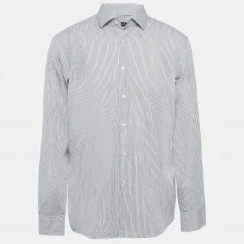 Pre Owned Boss By Hugo Boss Blue Pinstripe Cotton Button Up Shirt XXL