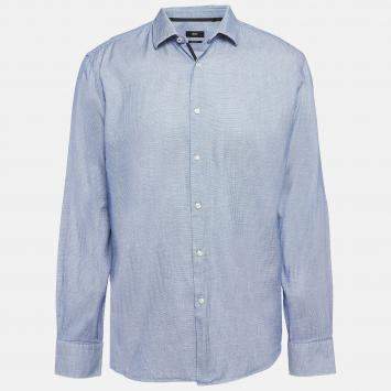 Pre Owned Boss By Hugo Boss Blue Patterned Cotton Button Up Shirt XXL