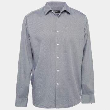 Pre Owned Boss By Hugo Boss Blue Patterned Cotton Regular Fit Shirt XXL