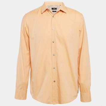 Pre Owned Boss By Hugo Boss Orange Cotton Button Front Shirt L