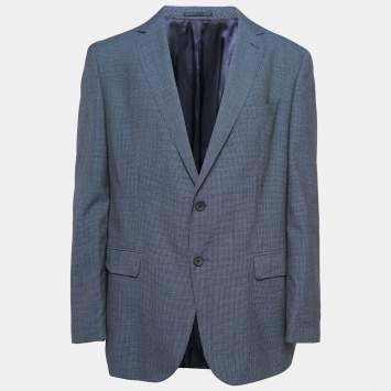 Pre Owned Boss By Hugo Boss Blue Patterned Virgin Wool Single Breasted Blazer S