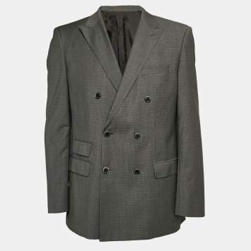 Pre Owned Boss By Hugo Boss Grey Patterned Virgin Wool Super 100 Blazer XL