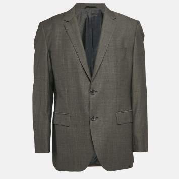 Pre Owned Boss By Hugo Boss Grey Patterned Virgin Wool Blazer XL