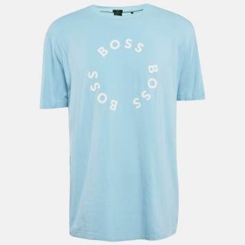 Pre Owned Boss By Hugo Boss Blue Logo Print Jersey Crew Neck T-Shirt XXL