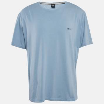 Pre Owned Boss By Hugo Boss Blue Logo Print Jersey Crew Neck T-Shirt XXL