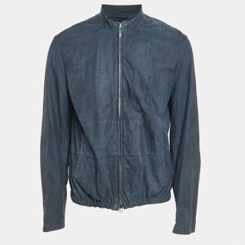 Pre Owned Boss By Hugo Boss Blue Suede Zip-Up Jacket XL
