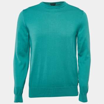 Pre Owned Boss By Hugo Boss Blue Cotton Knit Crew Neck Sweater M