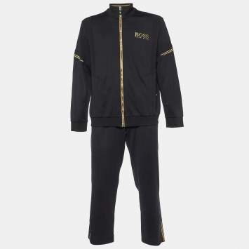 Pre Owned Boss By Hugo Boss Black Cotton Knit Track Pants and Jacket Set XXL