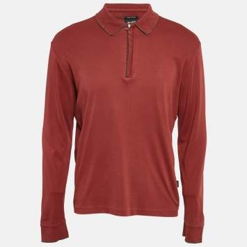 Pre Owned Boss by Hugo Boss Red Jersey Long Sleeve Polo T-Shirt L