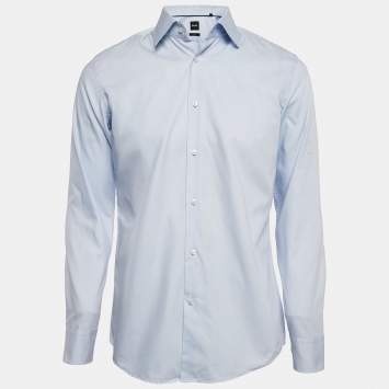 Pre Owned Boss By Hugo Boss Blue Cotton Slim Fit Shirt M