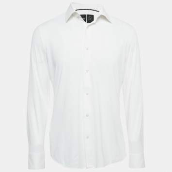 Pre Owned Boss by Hugo Boss White Jersey Button Front Shirt M
