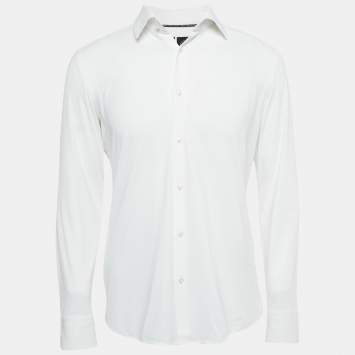 Pre Owned Boss By Hugo Boss White Jersey Button Front Shirt M