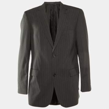 Pre Owned Boss By Hugo Boss Grey Pin Striped Wool Paolini Blazer L