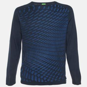 Pre Owned Boss by Hugo Boss Midnight Blue Cotton Ramo Crew Neck Jumper L