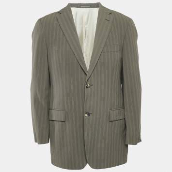 Pre Owned Boss By Hugo Boss Grey Stripe Wool Single Breasted Blazer M