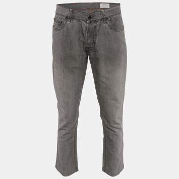 Pre Owned Boss By Hugo Boss Grey Cotton Blend Regular Fit Pants L
