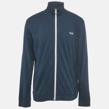Pre Owned Boss By Hugo Boss Navy Blue Cotton Zip Front Track Jacket XL