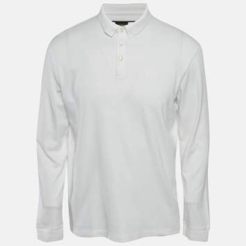 Pre Owned Boss By Hugo Boss White Cotton Long Sleeve Polo T-Shirt L