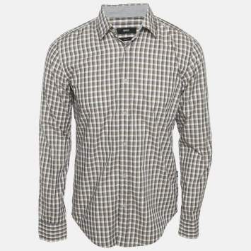 Boss By Hugo Boss Brown Checks Cotton Slim Fit Shirt M