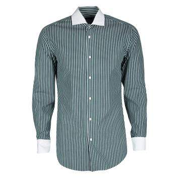 Pre Owned Boss By Hugo Boss Green and White Striped Long Sleeve Slim Fit Jonah Shirt S