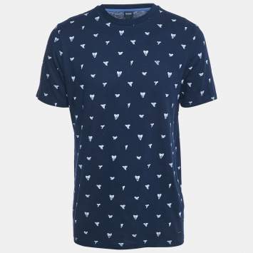 Pre Owned Boss By Hugo Boss Navy Blue Printed Cotton Teprint T-Shirt M