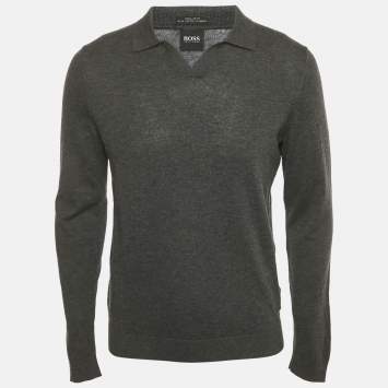 Boss By Hugo Boss Grey Wool Knit Collar Pullover M