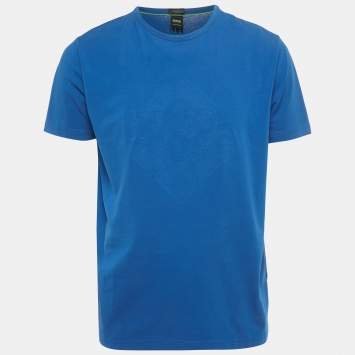 Pre Owned Boss By Hugo Boss Blue Logo Embossed Cotton T-Shirt XL 