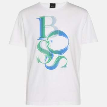 Pre Owned Boss By Hugo Boss White Logo Print Jersey Regular Fit T-Shirt L