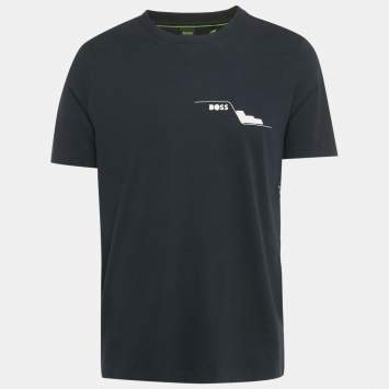 Pre Owned Boss By Hugo Boss Navy Blue Printed Jersey Tee3 T-Shirt M