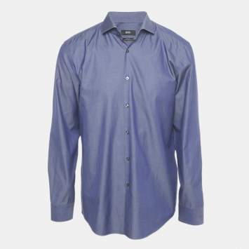 Pre Owned Boss By Hugo Boss Blue Cotton Full Sleeve Shirt XXL