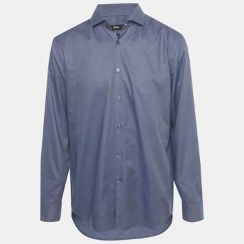 مملوكة مسبقًا Boss By Hugo Boss Blue Cotton Slim Fit Jason Shirt XXL