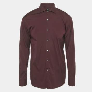Pre Owned Boss By Hugo Boss Burgundy Cotton Blend Shirt XXL