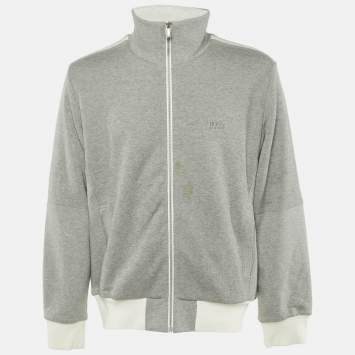 مملوكة مسبقًا كنزة بوس باي هوغو بوس رمادية قطنية بسحاب أمامي مقاس كبير - لارج