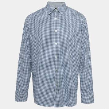 Pre Owned Boss By Hugo Boss Blue/White Checkered Cotton Obert Regular Fit Shirt XL 