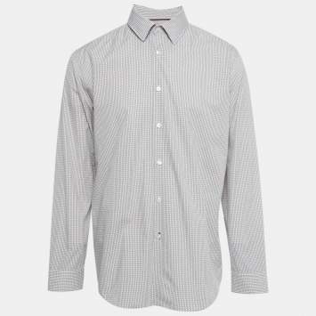 مملوكة مسبقًا قميص بوس باي هوغو بوس لوكا قطن مطبوع خمري بقصة اعتيادية مقاس كبير جدًا